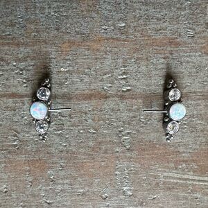 Nipple Jewelry Ends: Opal Center with Silver Gem Clusters - OS